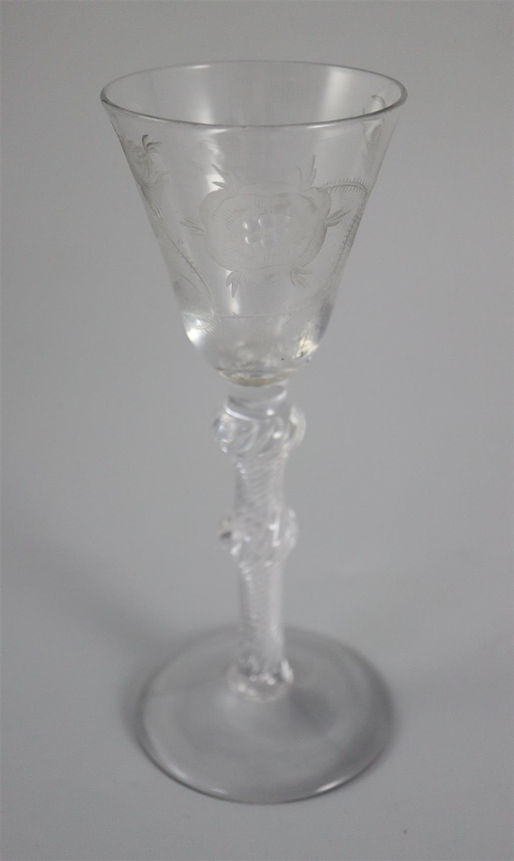 A air twist wine glass, of Jacobite significance, c.1745, 16.7cm high